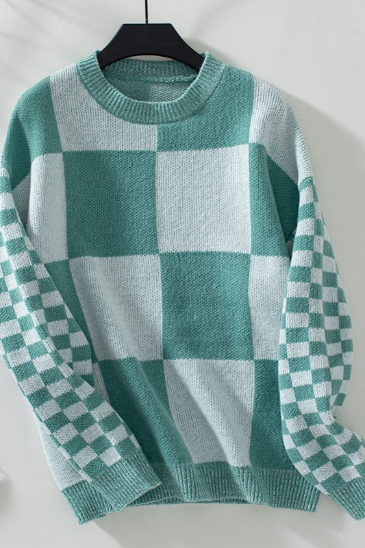 Harper - Light Green Checked Sweater