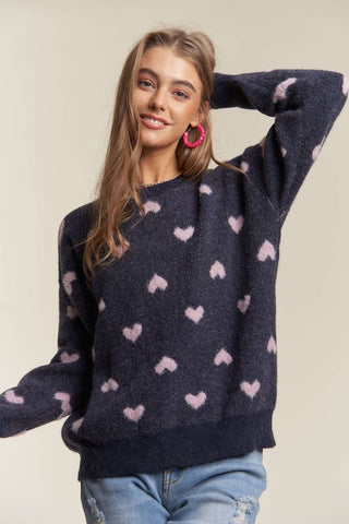 Annie - Navy Heart Sweater