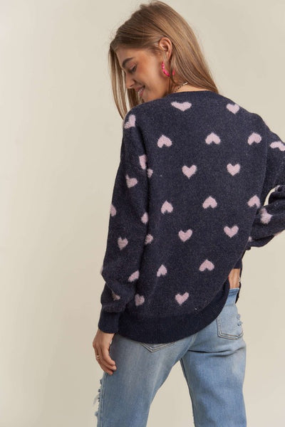 Annie - Navy Heart Sweater