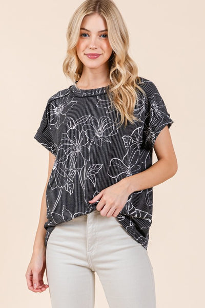 Myla - Floral Tee (Charcoal)