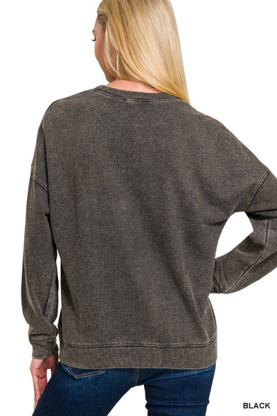 Stacy - Black Mineral Wash Pullover