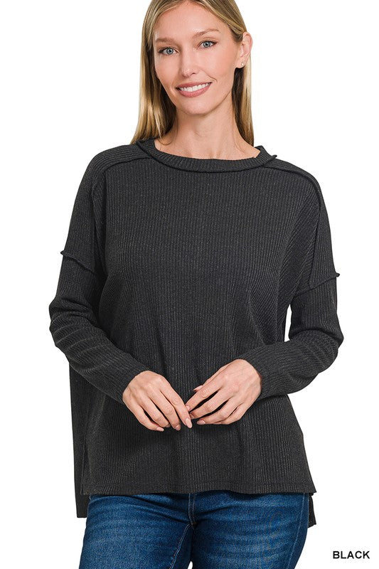 Blair - Ribbed Long Sleeve Top (Black)