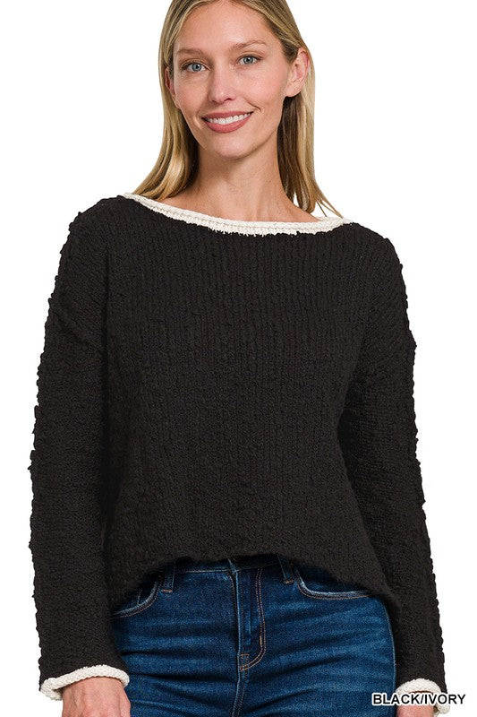 Ellie - Contrast Trim Sweater (Black)