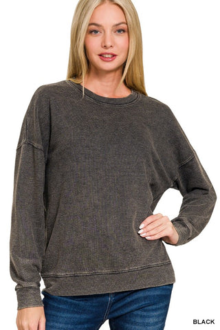 Stacy - Black Mineral Wash Pullover