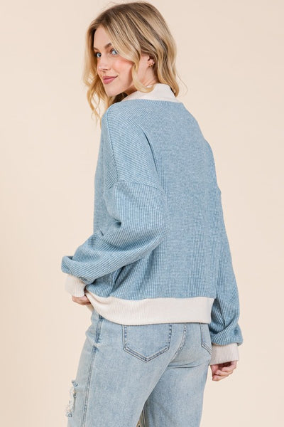 Bree - Blue Waffle Pullover