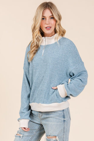 Bree - Blue Waffle Pullover