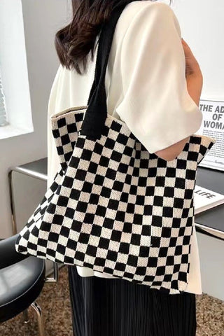 Checkered Knit Bag