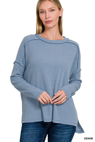 Blair - Ribbed Long Sleeve Top (Blue)