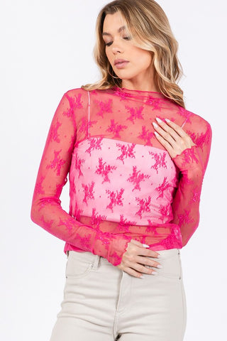 Floral Lace Top (Hot Pink)