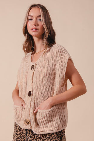 Chloe - Metal Button Sweater Vest (Oatmeal)