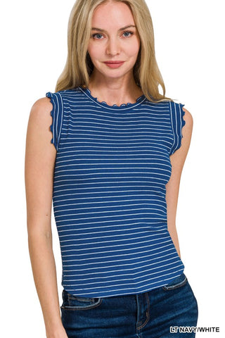 Nola - Ruffle Striped Tank (Blue)