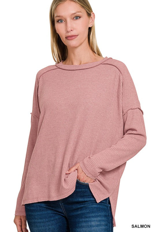 Blair - Ribbed Long Sleeve Top (Pink)