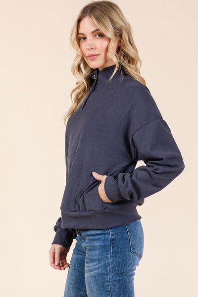 Piper - Navy Button Pullover