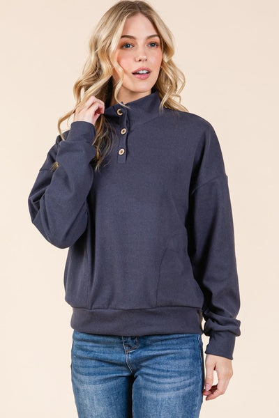 Piper - Navy Button Pullover