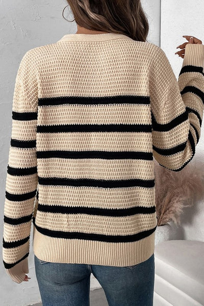 Stella - Henley Striped Sweater