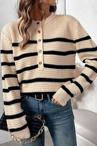 Stella - Henley Striped Sweater