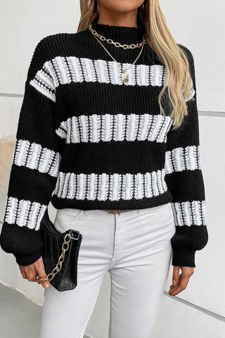 Zoey - Black & White Mock Neck Sweater